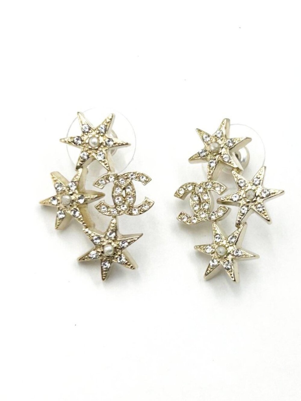 Chanel Gold CC Star Cluster Piercing Earrings